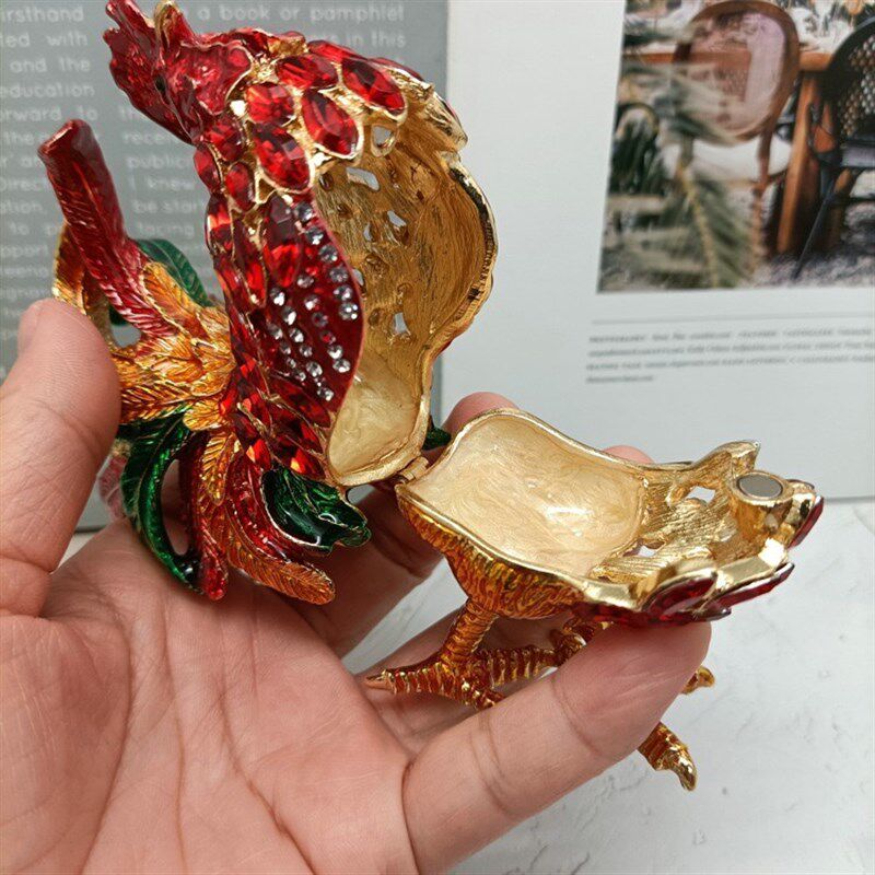 招财风水珐琅彩合金摆件生肖母鸡公鸡摆件金属饰品盒创意国潮礼品