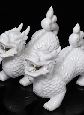 精选陶瓷麒麟摆件一对招财镇宅吉祥物开业乔迁客厅办公室家居饰品