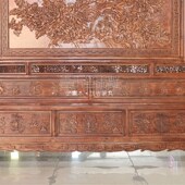 东阳木雕落地屏座屏木雕花开富贵屏风中式 实木双面雕花玄关隔断