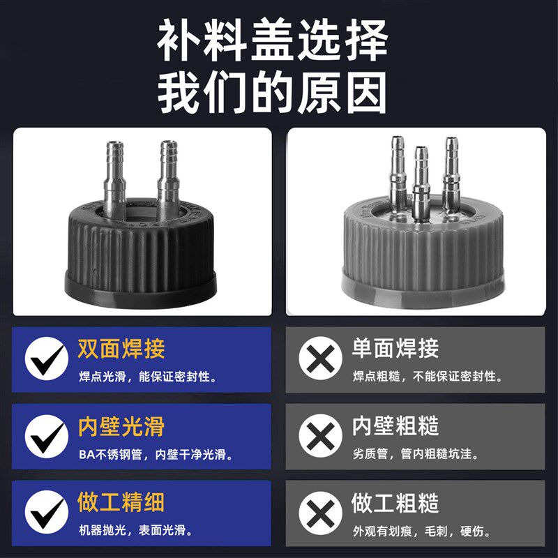 实验室和星补料瓶发酵罐试剂加料瓶不锈钢瓶盖玻璃瓶双通三通盖
