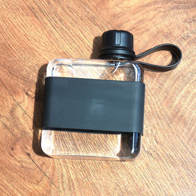 简约小巧扁方形水壶户外便携随手杯学生小容量塑料水杯带杯套防