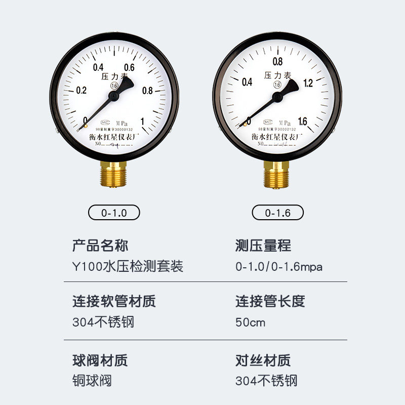 自来水测压表家用净水器压力表水压检测地暖试压打压水管4分1.6
