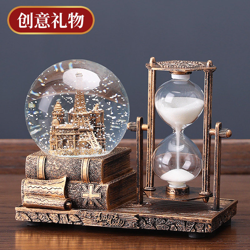 复古沙漏计时器水晶球八音盒桌面装饰摆件生日礼物送女生实用家居