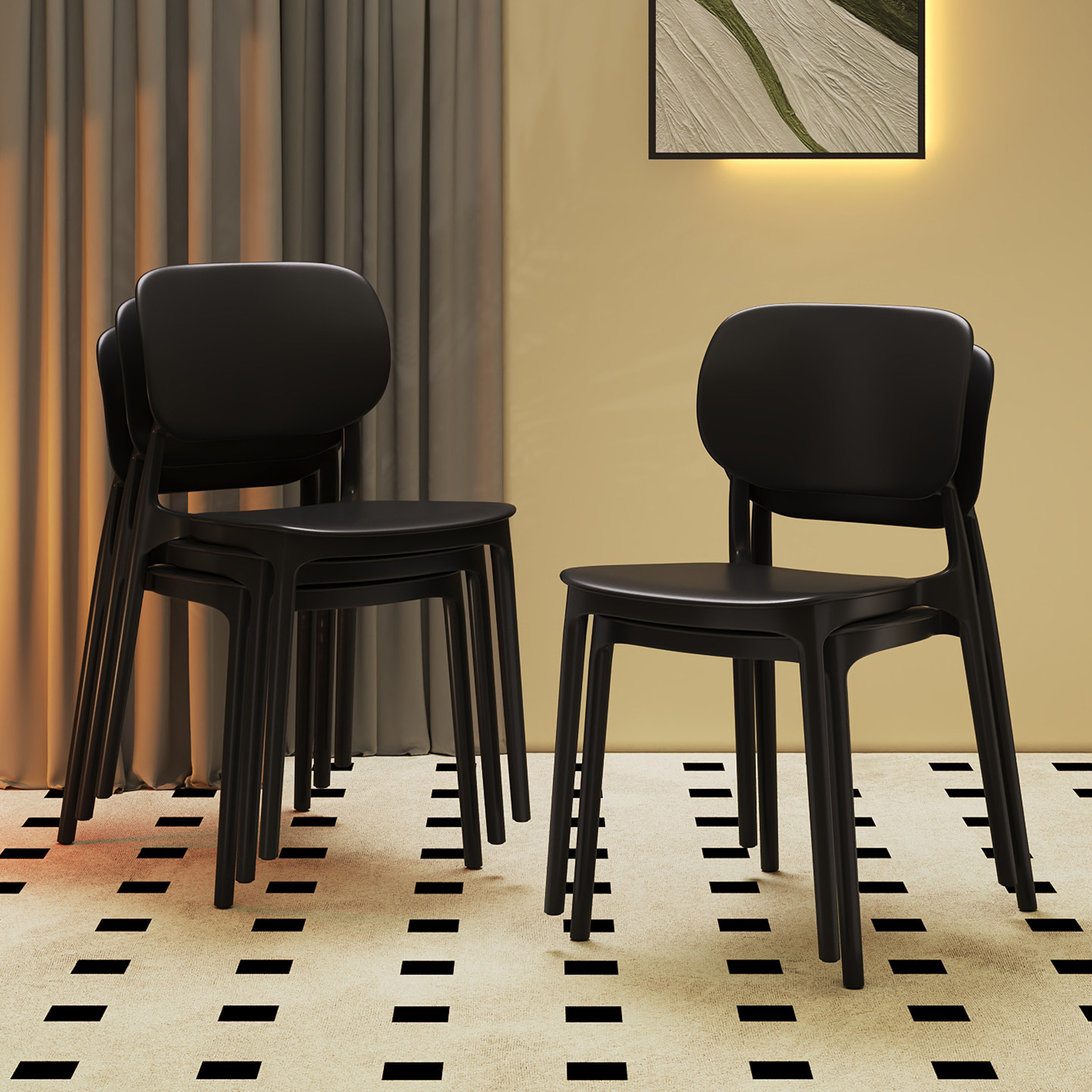 靠背椅子可叠放轻奢高级感餐椅家用加厚塑料凳子客厅商用餐桌椅子