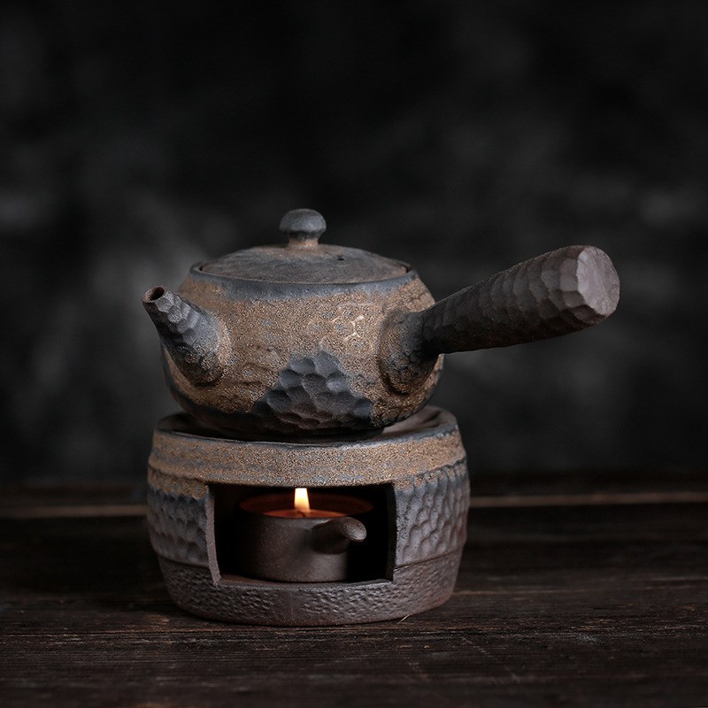 粗陶暖茶炉 日式手工复古温茶器煮茶壶陶瓷功夫茶具暖茶套装