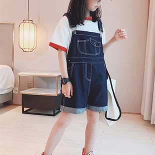 中大童短褲 潮 2021夏裝 女童背帶褲 新款 牛仔褲 兒童裝 小女孩洋氣薄款