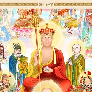 高清十八罗汉全堂佛菩萨画像 众佛全佛图 佛堂家用卷轴挂画丝绸画