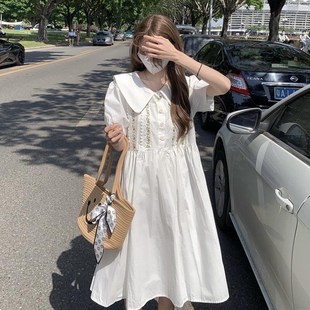 少女高中学生宽松显瘦娃娃领过膝连衣裙 初中生甜美中长裙子夏时尚