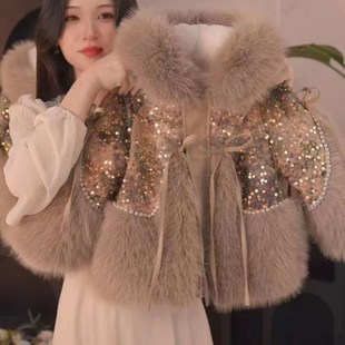 女童轻奢风皮草外套冬季 新款 儿童可拆兔耳朵棉衣加绒加厚保暖冬装