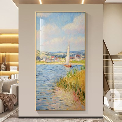 一帆风顺装饰画奶油风莫奈帆船挂画生意人走廊过道油画入户门壁画