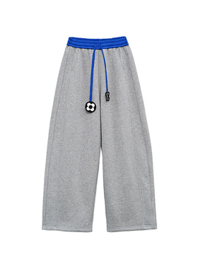 2025新款撞色拼接抽绳灰色卫裤女宽松高腰阔腿裤百搭慵懒风ZW-78