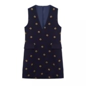 2025秋冬复古重工钉珠V领背心裙女高级感收腰显瘦连衣裙OLQW 1753