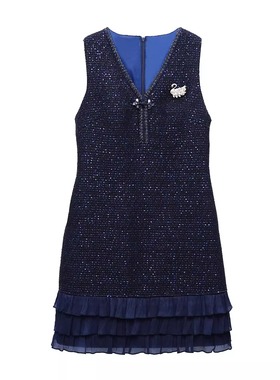 2025秋冬新款藏蓝色小香风重工钉珠V领背心裙女高级感OLQW-2194