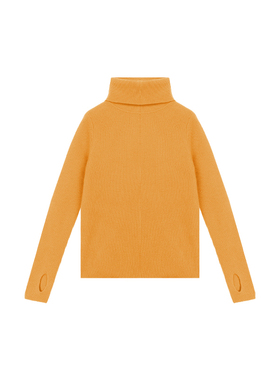 2025新款极简风高领针织衫女百搭修身长袖打底毛衣黄色套头衫ZW-2