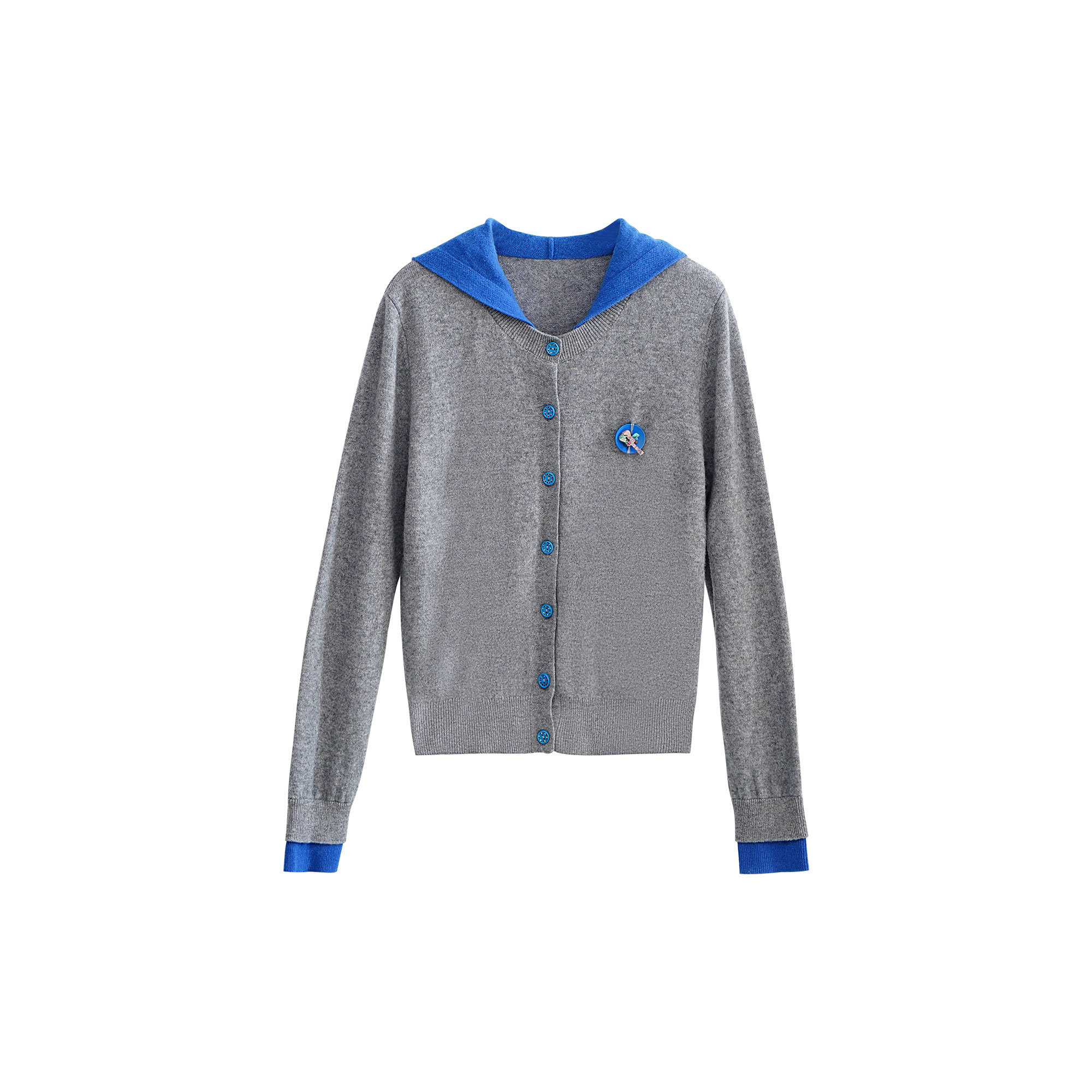 韩系连帽拼色针织开衫