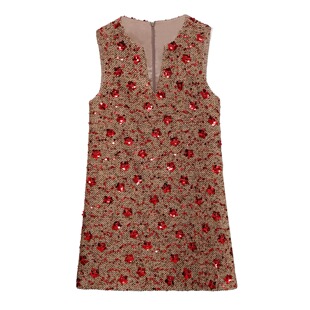 小香风红色拼花亮片连衣裙新款时尚洋气高档女款女士长裙OLQW-856