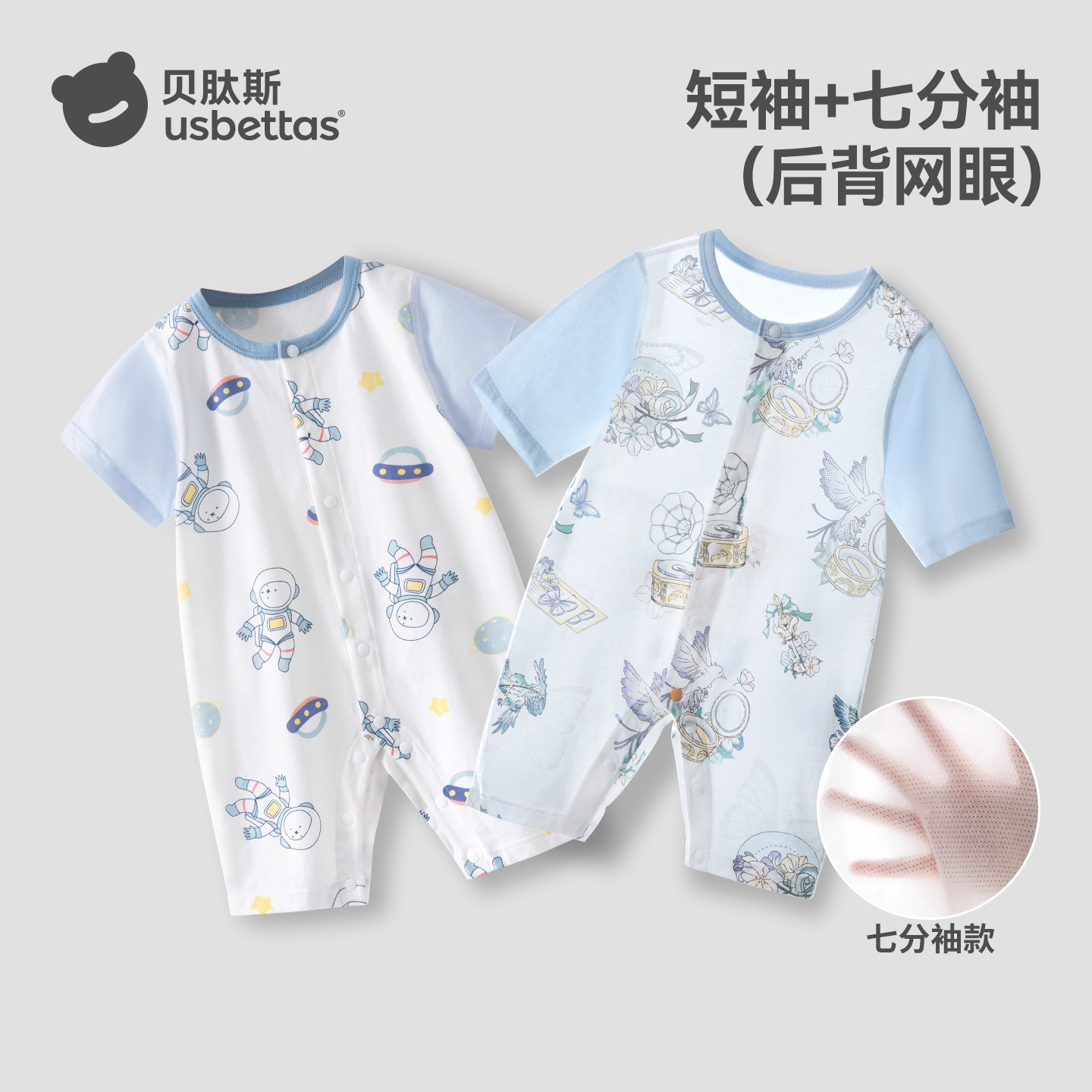 贝肽斯[小凉皮]婴儿衣服夏季薄款男女宝宝短袖连体衣新生幼儿睡衣
