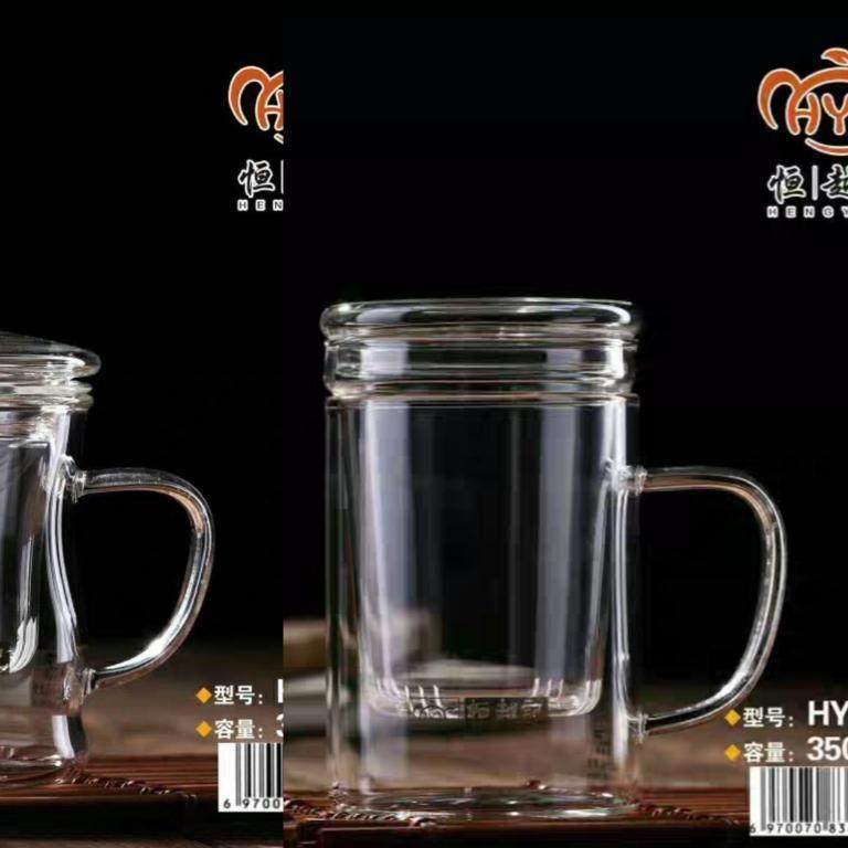 恒越记耐热玻璃杯HY-01B/02B/03B茶杯过虑个人花茶杯水杯子带盖泡