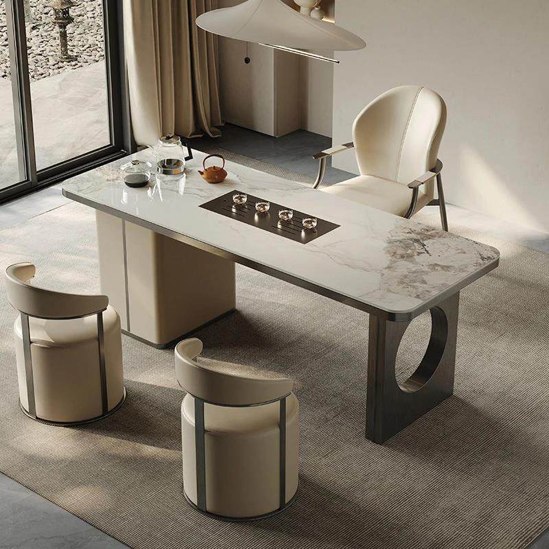 轻奢岩板茶桌家用客厅茶台烧水壶一体现代简约高级感阳台茶桌椅