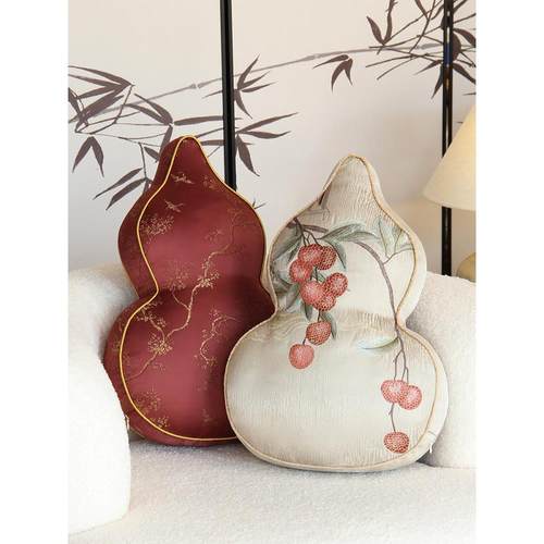 新中式刺绣抱枕沙发客厅靠枕卧室床头腰枕高档家用异形葫芦靠垫