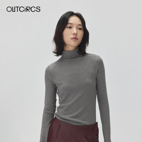 秋新小高领分割线女针织打底衫