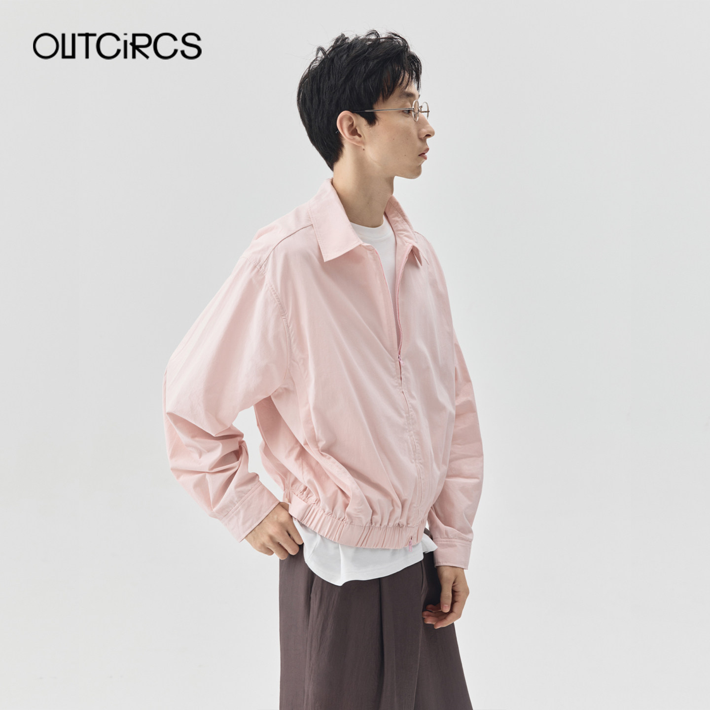 OUTCiRCS26春轻薄层次感短款茧型休闲拉链夹克衬衫式外套
