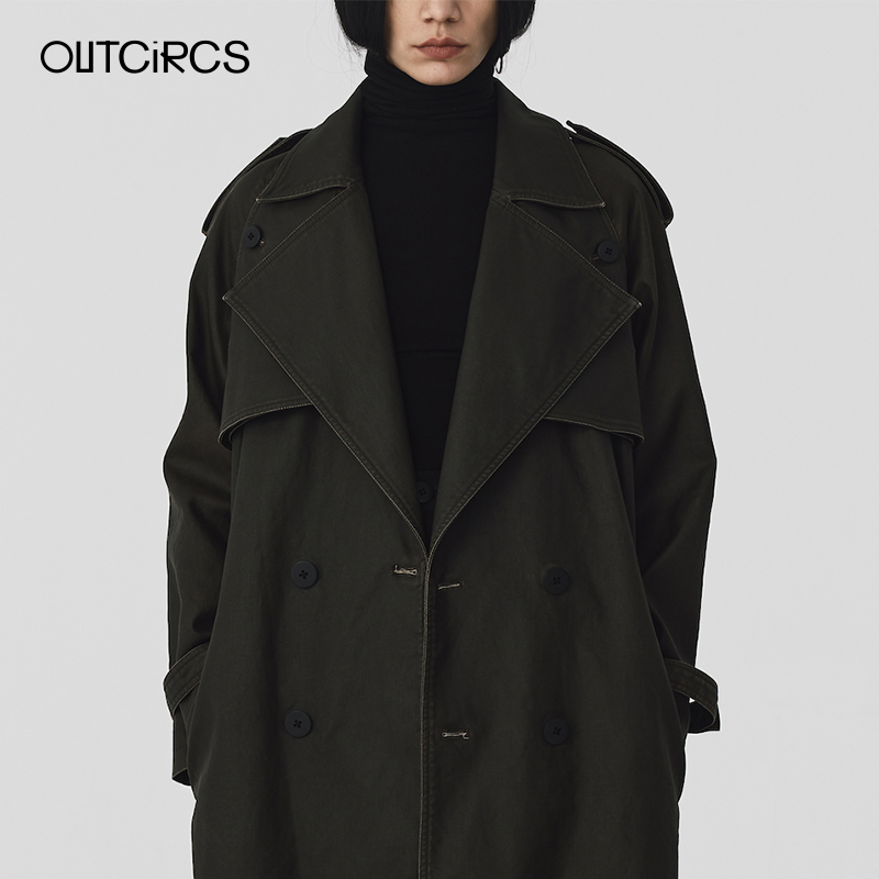 OUTCiRCS双排扣工装翻领风衣秋冬