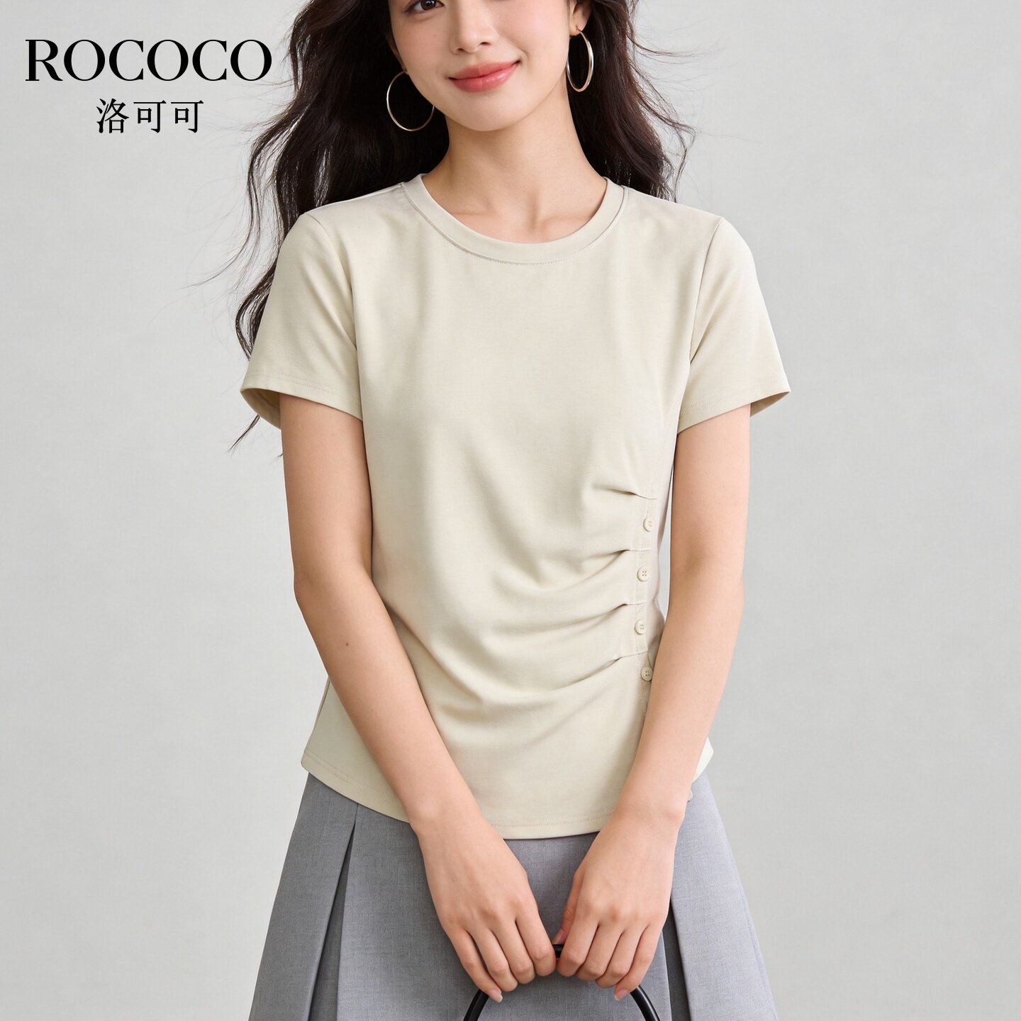 ROCOCO/洛可可法式荷叶边白色短袖T恤女2026夏季设计感上衣