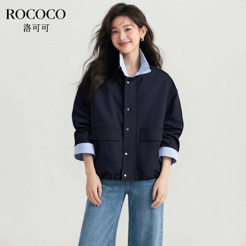 ROCOCO/洛可可2025秋季新款撞色百搭宽松气质感翻领长袖衬衫外套
