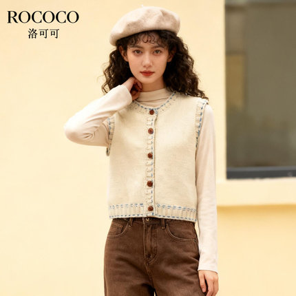 ROCOCO/洛可可毛衣马甲2025秋冬简时尚百搭约纽扣开衫圆领背心女