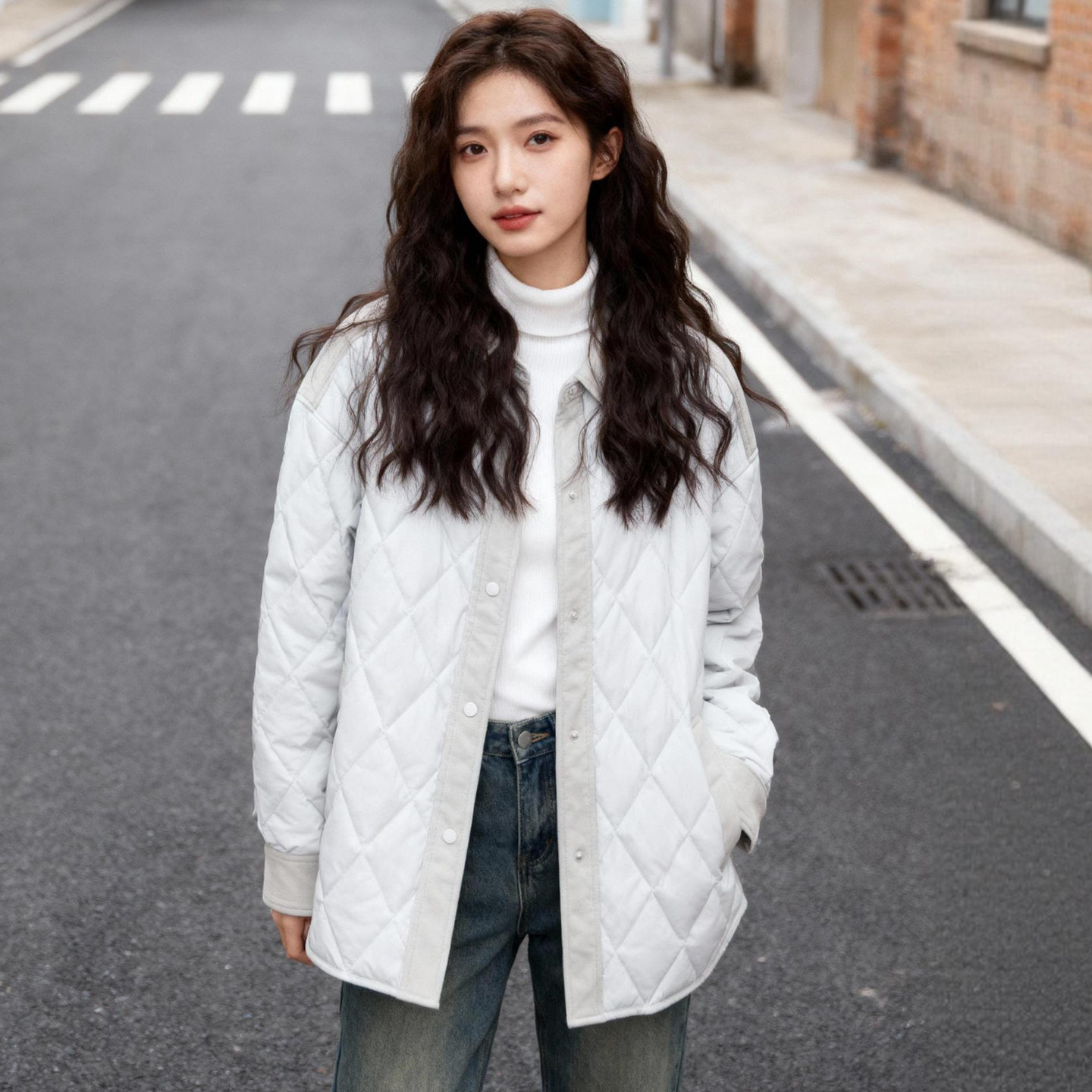 洛可可拼接菱格轻薄羽绒服