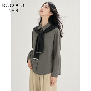 ROCOCO/洛可可法式翻领衬衫女宽松显瘦长袖衬衣休闲气质简约上衣