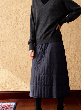 ROCOCO/洛可可秋冬羽绒高腰显瘦菱格绗缝保暖A字裙通勤百搭半身裙