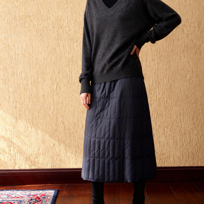 ROCOCO/洛可可秋冬羽绒高腰显瘦菱格绗缝保暖A字裙通勤百搭半身裙