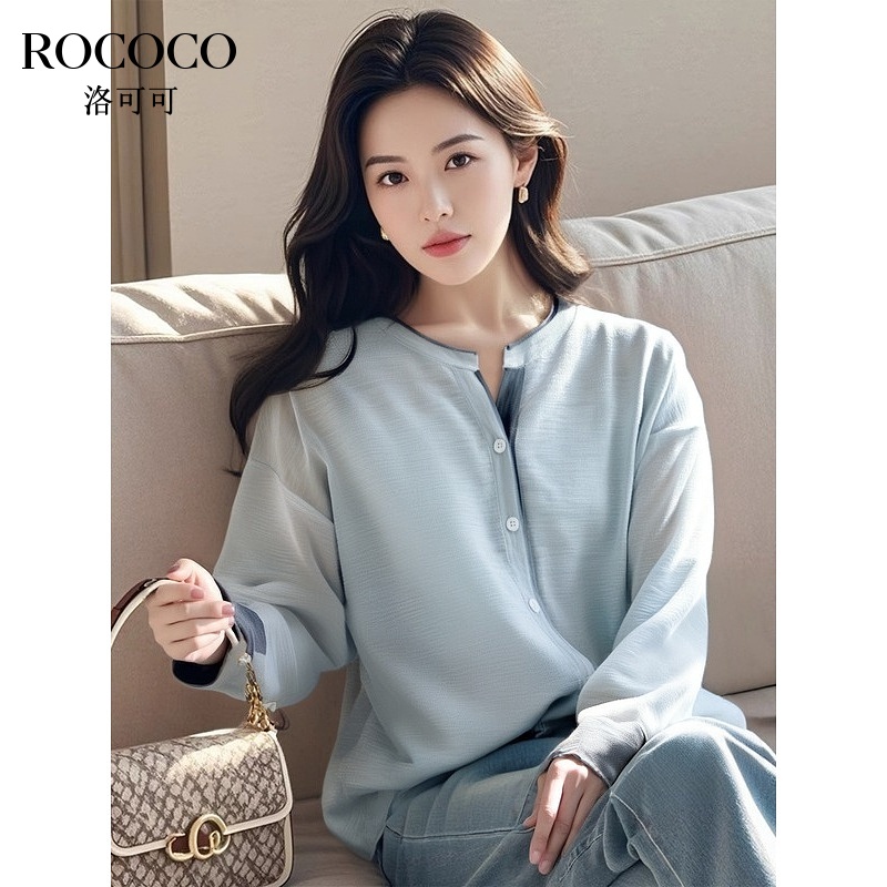 ROCOCO/洛可可撞色V领短款针织开衫今年春季新款流行慵懒显瘦上衣