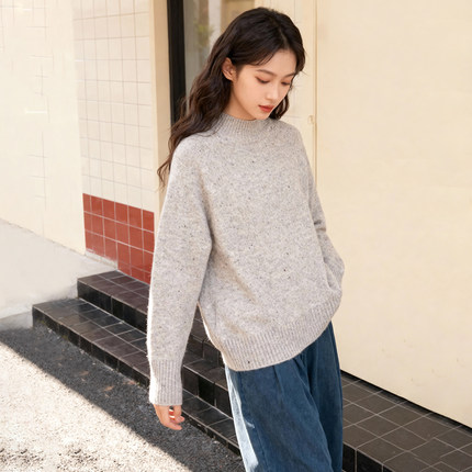 ROCOCO/洛可可100%绵羊毛保暖打底衫女2025冬点子纱显瘦羊毛衫