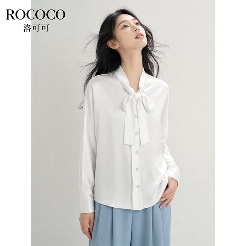 韩系系带领长袖衬衫女百搭衬衣