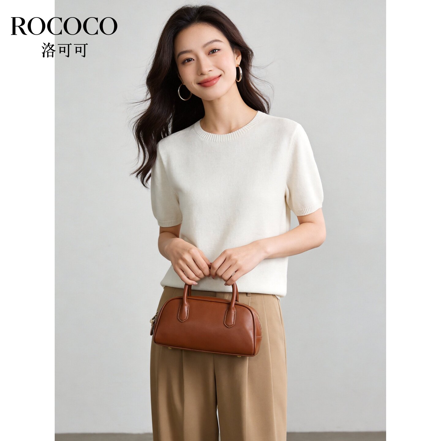 ROCOCO/洛可可圆领纯色短袖T恤薄款宽松显瘦白色百搭针织衫