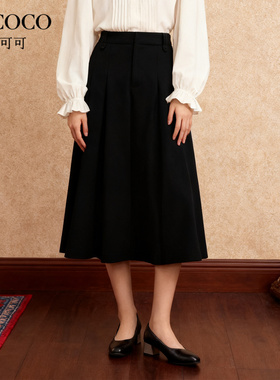 ROCOCO/洛可可休闲百褶半身裙2025秋季高腰显瘦优雅中长裙女