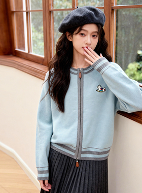 ROCOCO/洛可可撞色边摇摇马针织开衫女拉链设计减龄休闲秋冬外套