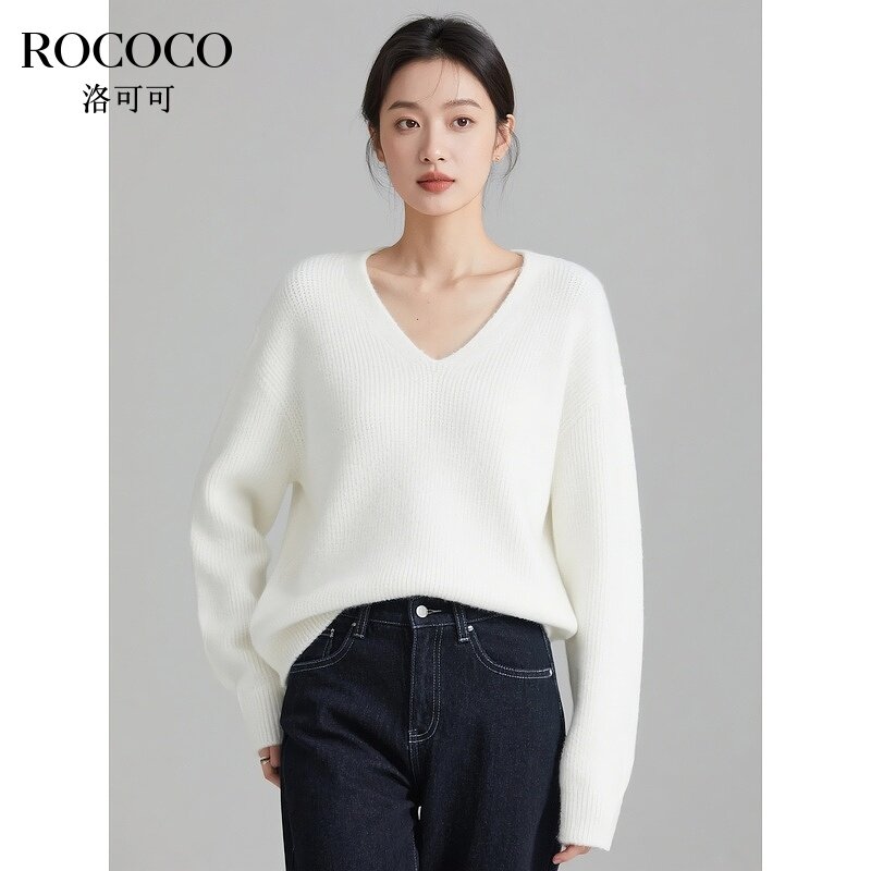ROCOCO/洛可可桑蚕丝圆领肌理感针织衫2025纯色套头正肩长袖上衣