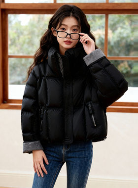 ROCOCO/洛可可立领短款羽绒服女撞色拉链大口袋保暖休闲秋冬外套