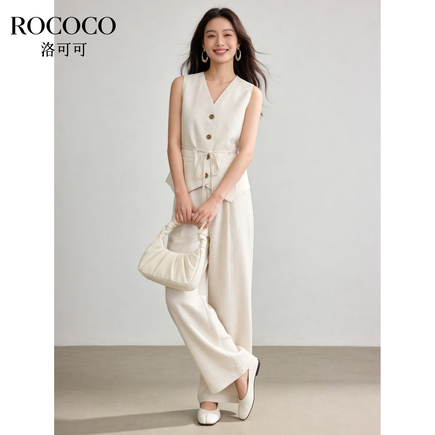 ROCOCO/洛可可法式简约马甲阔腿裤套装夏季显瘦百搭两件套
