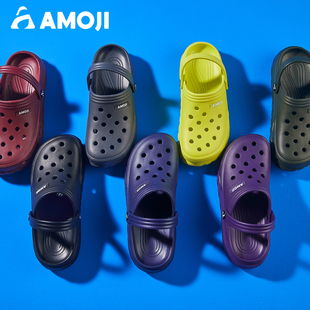 男女厚底沙滩鞋 情侣拖鞋 AMOJI洞洞鞋 女款 防滑防臭 显高洞洞鞋 eva