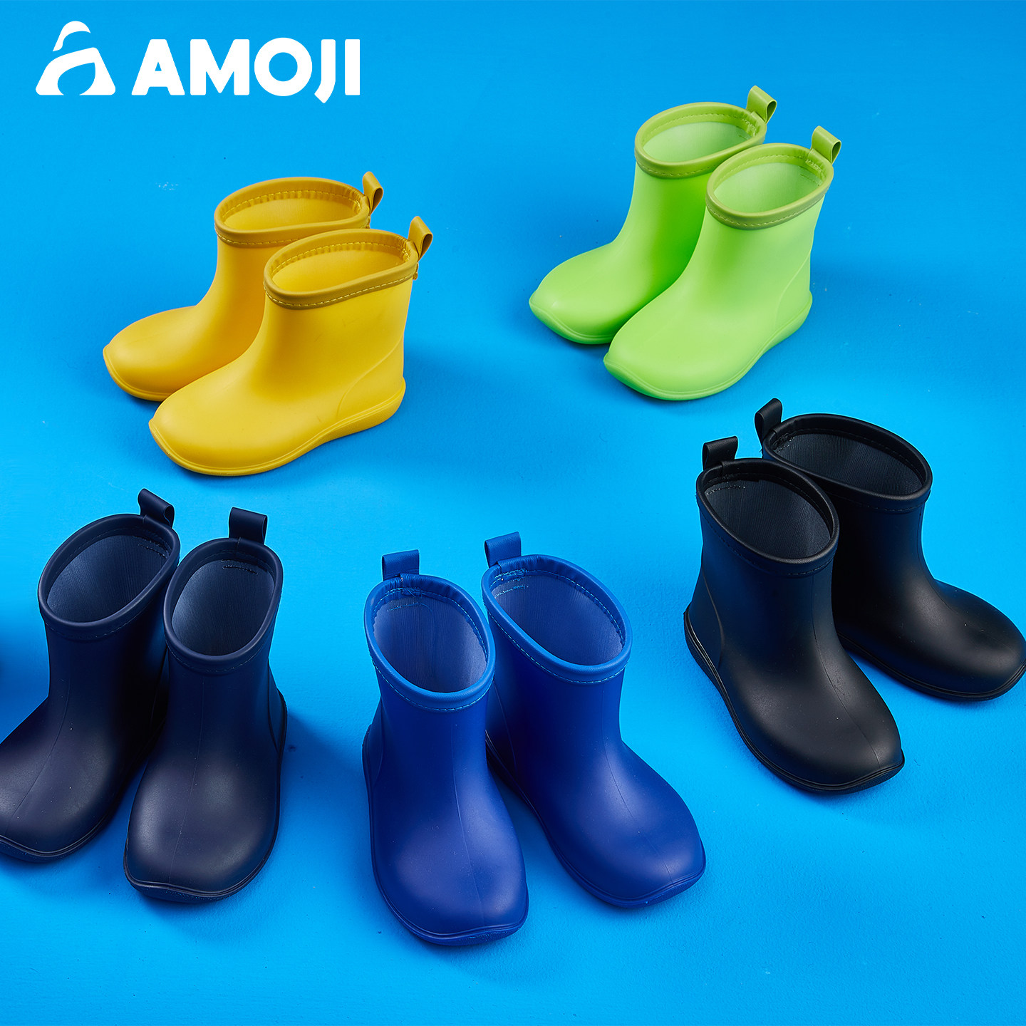 AMOJI儿童雨鞋雨靴幼儿胶鞋长靴中长筒防水防滑轻量不闷脚