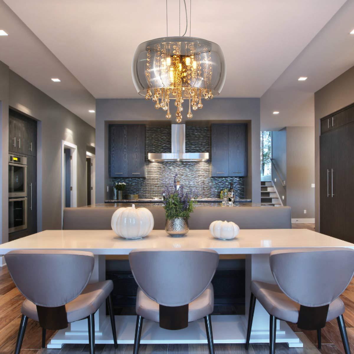 客厅吸顶灯烟灰色玻璃灯罩吊灯美式乡村餐吊灯玻璃水晶吊灯 圆形