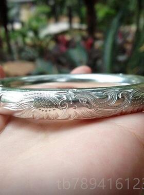 高档口纯手工古法复999足银手镯凤纯银 龙呈祥闭古银饰传承实心镯