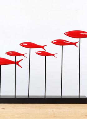 高档现代简约创意群鱼装饰摆件关客居厅电视玄家办公室柜酒柜工艺