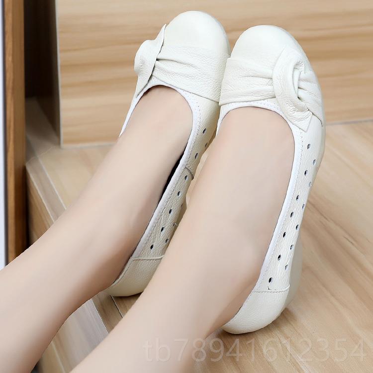 高档护士凉鞋色夏季20真21新款白皮洞洞鞋工作鞋坡跟牛女筋软底妈