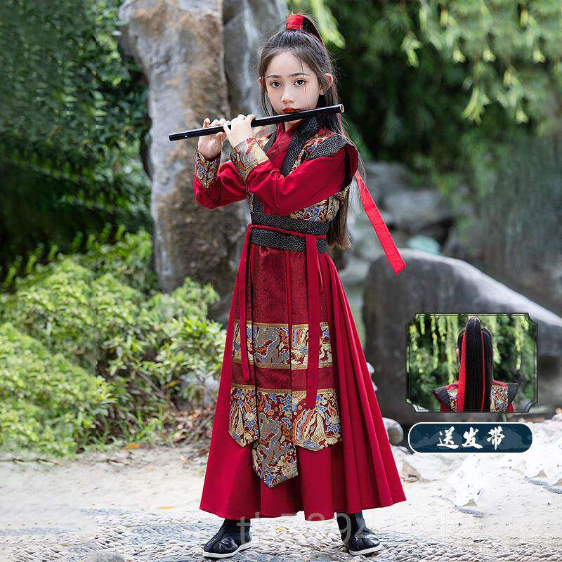 高档花木兰儿童服中装女古风童汉服国风女侠装演出武侠锦衣卫将军